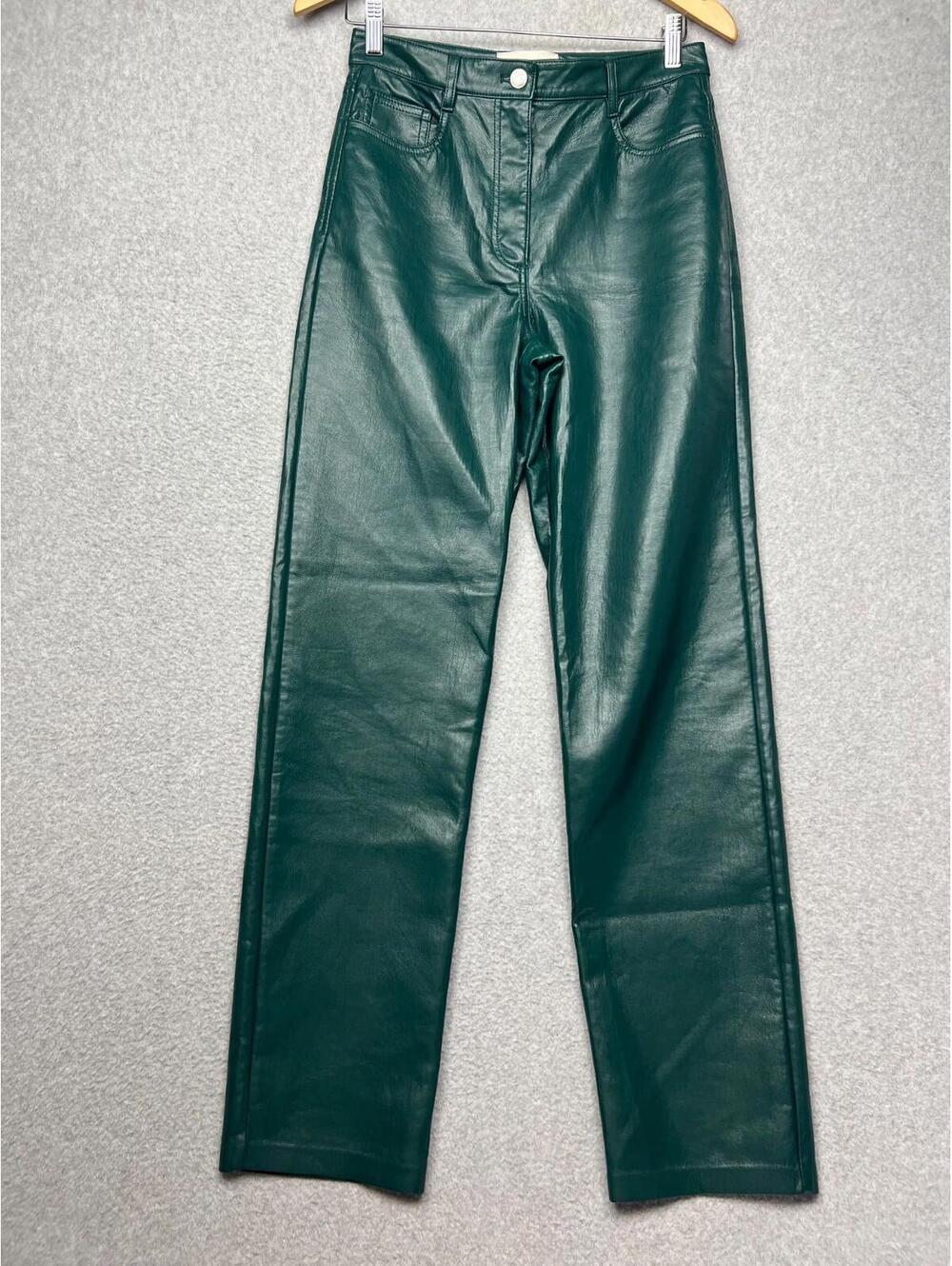 Aritzia Wilfred The Melina Cropped Straight High Rise 6 Faux Leather Pants Green
